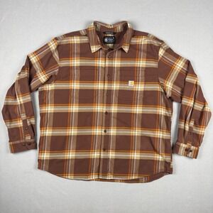 Carhartt Rugged Flex Plaid Flannel Shirt Mens 2XL Brown Orange TW5945-M Relaxed